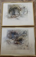 Bild Bilder 2 Stück Gartenlandschaft Goldfarbener Rahmen 30 x 24 cm