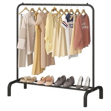 Kleiderständer Eisen Schwarz 150cm mit Regal stabile Kleiderstange für Kleidung