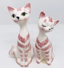 Katzenpärchen Keramik lasiert Figuren Tiere Kätzchen sitzend Deko 70er Vintage