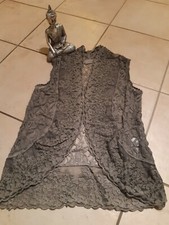 Weste ärmellos Damen, Spitze, geblümt, grau, 36/38, Wenz