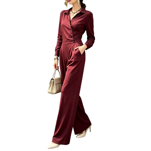 Damen revers langarm jumpsuit - langarm,