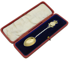 Queen Victoria Box Sterling Silber vergoldet Threepence Münze Löffel Antik 1897