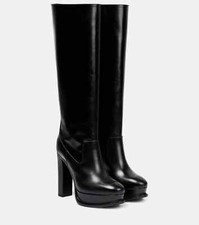 Alexander McQueen boots Stieffel Schwarz Leather platform knee-high boots Gr. 39