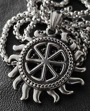 Wikinger Schwarze Sonne Anhänger Edelstahl Halskette Herren Totenkopf Biker K35B