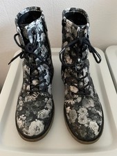 Stiefel Boots schwarz weiß Rosen Blumen Motiv Stiefeletten Größe 35