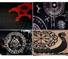 Wandteppich Wandtuch Wikinger Schiff Rabe Valknut Ornamente Vikings Tattoo 7