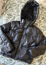 Pufferjacke Kapuze Kunstleder
