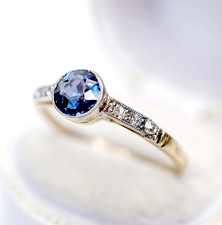 Wunderschöner antiker Art Deco Ring mit  Saphir + Diamanten 750 Gelbgold  B4235