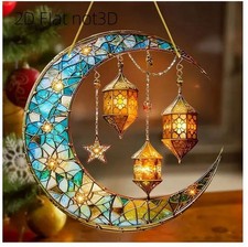 Acrylbild Fensterbild Mond mit Laternen Tiffany Effect bunt Sonnenfänger