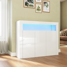 Beistellschrank Highboard mit LED Beleuchtung Kommode Schrank Weiß Hochglanz 116