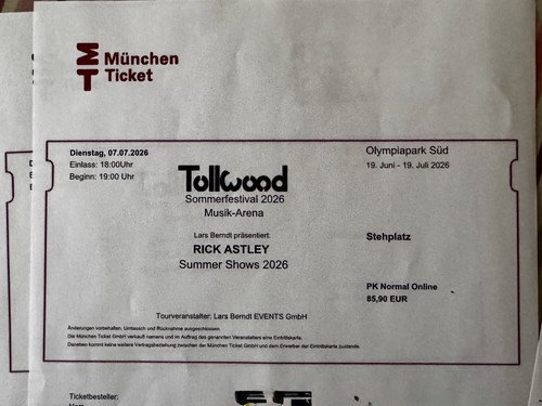 Rick astley tickets - tickets, münchen
