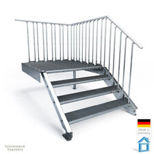 Außentreppe mit Podest und 4 Gitterrost-Stufen 100 cm Breite für Höhe bis 80 cm