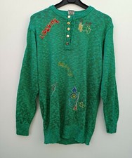 Miss Astor Strickpullover grün, lang, bestickt, Gr. S, Damen