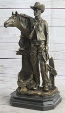 Original Solid Detaillierte Handarbeit Bronze Depict Cowboy & Faitful Pferd