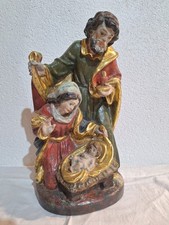 alte Heiligenfigur Holz Maria Josef Jesuskind Familie geschnitzt farbig gefaßt