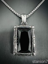 Black Mirror Anhänger Edelstahl Halskette Schwarz Stein Mode Schmuck Biker 318B