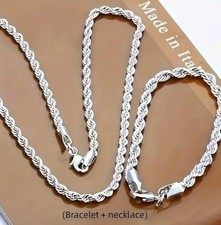 925er Silberbeschichtetes Schmuckset Kette 45cm + Armband 20cm