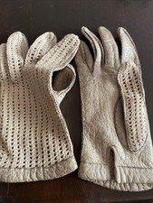 Autofahrerhandschuhe Handschuhe Cabrio Creme Netzoptik Leder Vintage