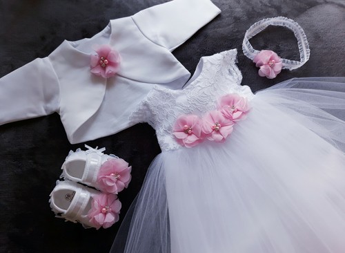Taufkleid stirnband schuhe - +,