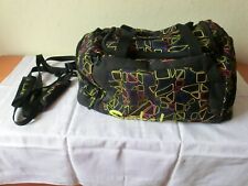 Tasche, Mädchensporttasche schwarz mit gelb, blau, rosa Muster, Satch