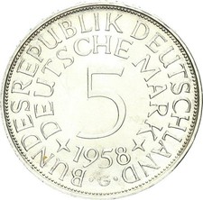 BRD Kursmünze 5 Mark 1958 G