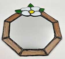 ? Achteck-Wandspiegel mit Bleiverglasung & Blume, Kette, ca. 28 cm – Vintage ?