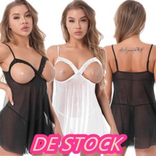 Damen~Negligee Offene Brust Nachtkleid Transparent Kleider mit G-String Babydoll