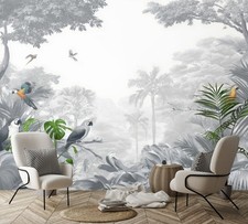 Fototapete Vögel Dschungel Wald Schwarz Weiß VLIES TAPETE XXL + KLEISTER 458