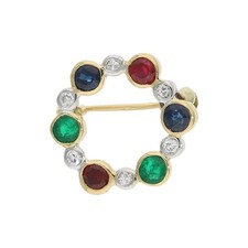 Kleine Goldbrosche 750 mit Diamant, Rubin, Saphir und Smaragd, wie neu 25324617 