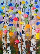Bunte Birken Ölmalerei 15x20