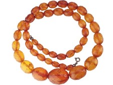 Art Deco Natur Bernstein SBM Facettierte Oliven Collier 63 cm Gewicht 37,9 gr