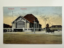 AK Bahnhof Darmstadt antik ungelaufen Farbe ca 1910 Personen Straßenbahn P1