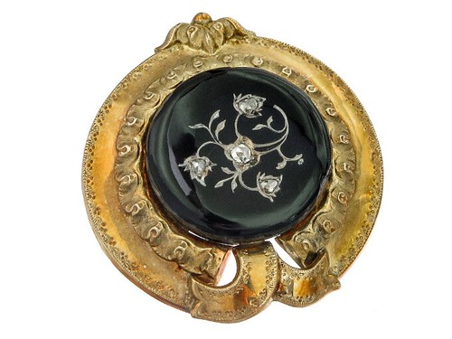 Brosche emaille rosendiamanten - emaille,