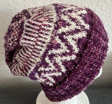 Mütze /Beanie gestrickt aus Schurwolle Norwegermuster *Handarbeit neu *