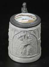 Krug Regensburger Modelkrug Porzellandeckel Stadt Ansicht Dom Relief H 15,5cm