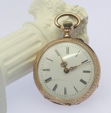 ♦ Damen Taschenuhr Remontoir Cylindre 10 Rubis in 14 kt 14k 585 er Gelb Gold Uhr