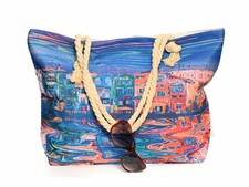 XXL Damen Strandtasche Stadt am Wasser Venedig Amsterdam Blau Rosa Sommertasche