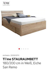 Stauraumbett / 180x200 / Holz(Eiche) / Weiß / San Remo / Leicht gebraucht