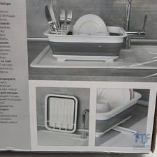 Faltbarer Geschirrabtropfer Gaia Grau/Weiß Spülbecken Abtropfgestell Küche kompa