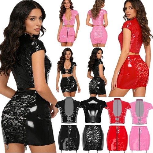 Damen wetlook top rock set - de,