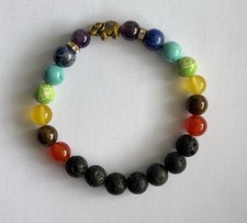 Armband 7 Chakra Chakren Halbedelsteine Lavasteine Naturstein Elefant