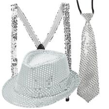 Pailletten Hosenträger, Hut &