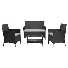 B-Ware SVITA BROOKLYN Polyrattan Sitzgruppe Lounge-Set Gartenmöbel Set Schwarz