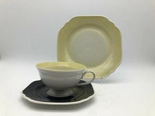 VEB Lettin DDR Porzellan 1956-69 3tlg. Sammel-kaffee-tasse-gedeck gelb-schwarz