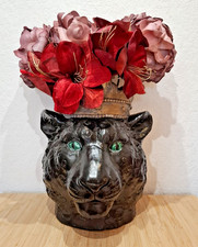 Garten Terrasse Pantherkopf  Krone Figur Afrika Dschungel schwarz 28 x 32 x 36cm