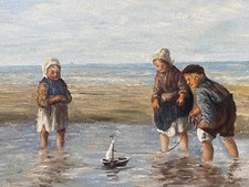 Altes ölgemälde kinder am - kinder,
