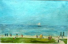 ölgemälde Strandleben 1927 Cuxhaven v. Aenderly Möller