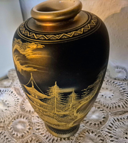 Keramikvase schwarz gold - keramikvase, schwarz/gold