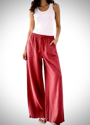 Damen leinenhose rot wide - damen, leg