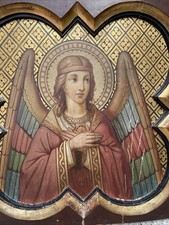 Neogotik Heiligenbild Engel Gemälde Bild Sakrale Kunst Kirche Antik 19 Jhd. RAR